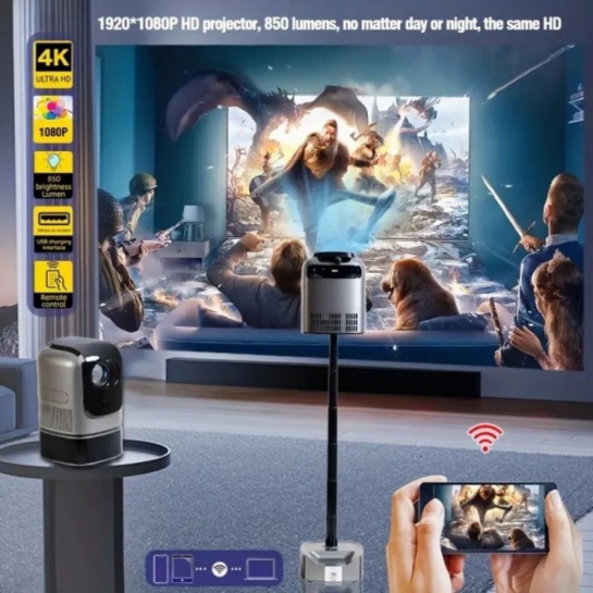 Taşınabilir Sinema Projektörü Dahili Hoparlör 1920 * 1080P Ev Sineması Bluetooth Android 11 Akıllı Projeksiyon Wifi