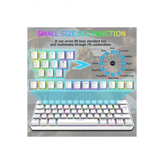 Trol Blue Switch Mini Rgb Oyun Klavyesi Gaming Mekanik 62 Tuşlu 18 Rgb Led Usb Tip-c Kablosu Beyaz Trol Blue Switch Mini Rgb Oyun Klavyesi Gaming Mekanik 62 Tuşlu 18 Rgb Led Usb Tip-c Kablosu Beyaz