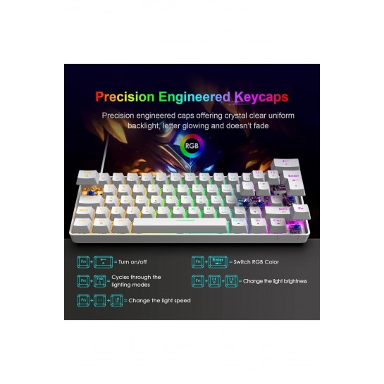 Trol Blue Switch Mini Rgb Oyun Klavyesi Gaming Mekanik 62 Tuşlu 18 Rgb Led Usb Tip-c Kablosu Beyaz Trol Blue Switch Mini Rgb Oyun Klavyesi Gaming Mekanik 62 Tuşlu 18 Rgb Led Usb Tip-c Kablosu Beyaz