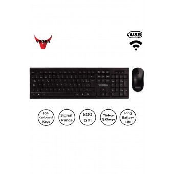 Trol Kablosuz Klavye Mouse Seti Türkçe Q Klavye Sessiz Set Siyah 104 Tuşlu