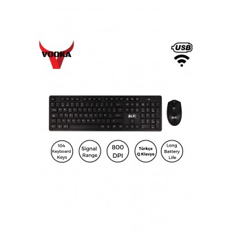 Trol Kablosuz Klavye Mouse Seti Türkçe Q Klavye Sessiz Set Siyah 104 Tuşlu