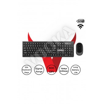Trol Kablosuz Klavye Mouse Seti Türkçe Q Klavye Sessiz Set Siyah 104 Tuşlu