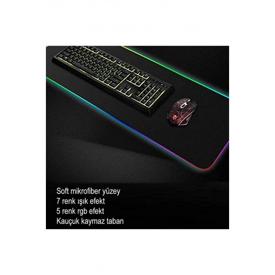 Trol Laxer X Gaming Mouse Pad Led Işıklı Dark Black Desensiz Rgb Işıklı 70x30 Rengarenk A+kalite