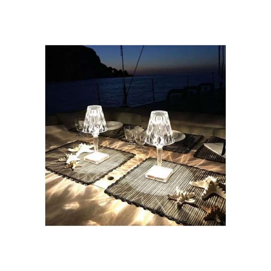 Vilya Akrilik Kristal Led Şarjlı Masa Üstü Lamba Kristal Gece Lambası Dokunmatik Elmas Lamba Crystal