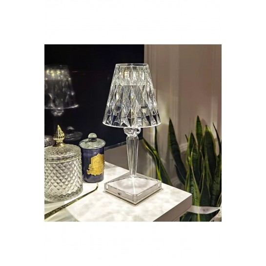 Vilya Akrilik Kristal Led Şarjlı Masa Üstü Lamba Kristal Gece Lambası Dokunmatik Elmas Lamba Crystal