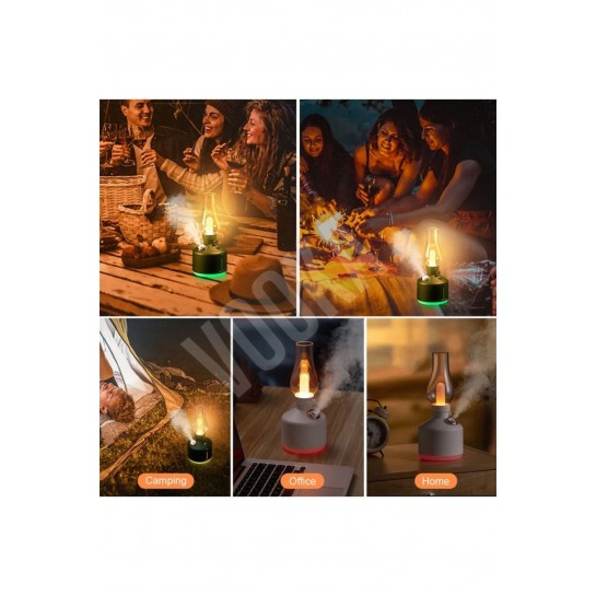 Vilya Vintage Şarjlı Gece Lambası & Hava Nemlendirici Buhar Makinesi Gaz Lambası Retro