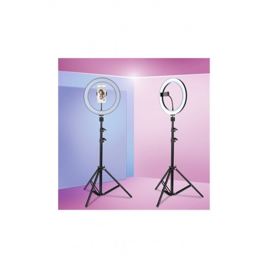 Vilya Youtuber Led Işıklı Tripod Adaptörlü Selfie Makyaj Işığı Sürekli Ring Light 10 Inç Halka