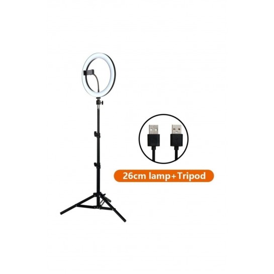 Vilya Youtuber Led Işıklı Tripod Adaptörlü Selfie Makyaj Işığı Sürekli Ring Light 10 Inç Halka