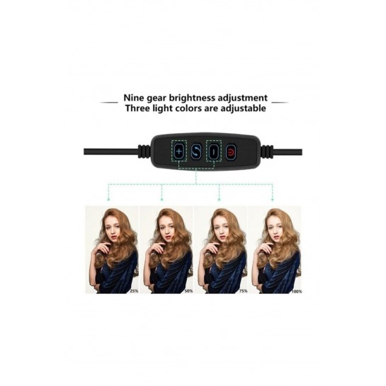 Vilya Youtuber Led Işıklı Tripod Adaptörlü Selfie Makyaj Işığı Sürekli Ring Light 10 Inç Halka