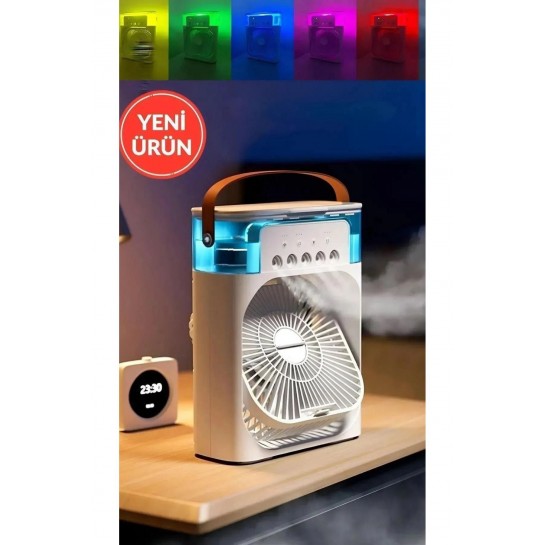 Yeni Işıklı Klima 600ml 5 Spreyli Vantilatör Buzlu Buharlı Mini Klima Mini Fan Buzlu Fan Glr