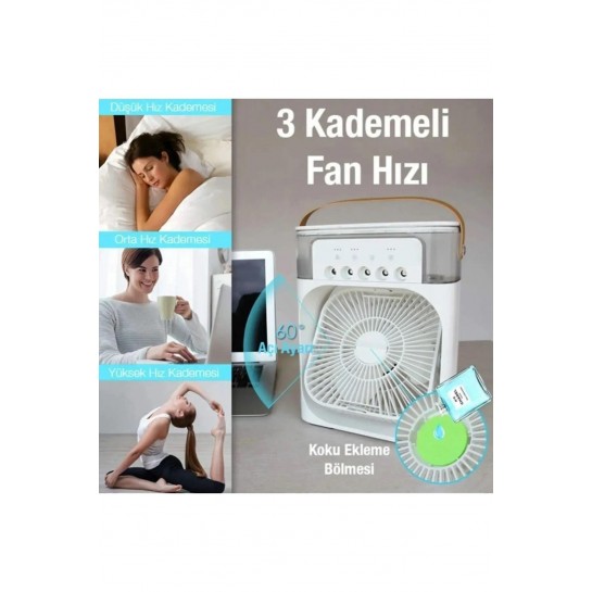 Yeni Işıklı Klima 600ml 5 Spreyli Vantilatör Buzlu Buharlı Mini Klima Mini Fan Buzlu Fan Glr