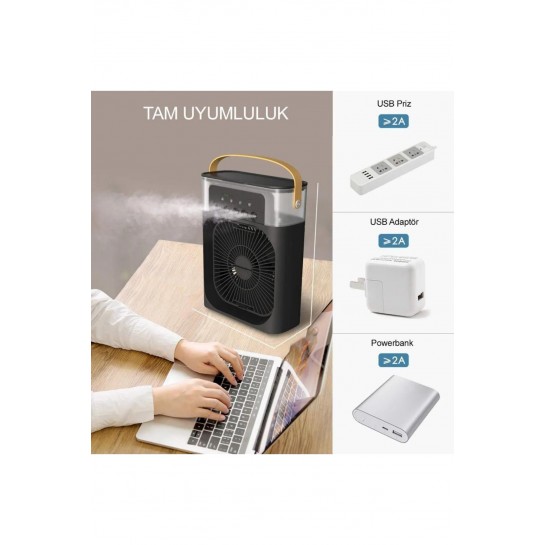 Yeni Işıklı Klima 600ml 5 Spreyli Vantilatör Buzlu Buharlı Mini Klima Mini Fan Buzlu Fan Glr